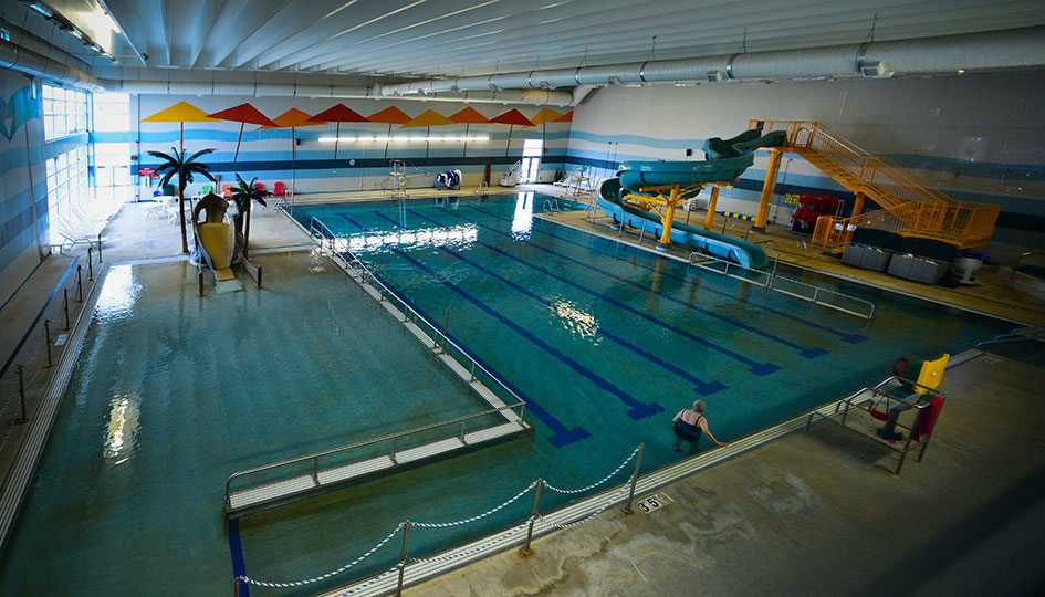 Lake Crystal Area Recreation Center indoor pool with waterslide and lap lanes