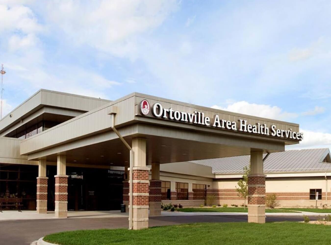 Ortonville Area Health Services exterior with covered main entrance